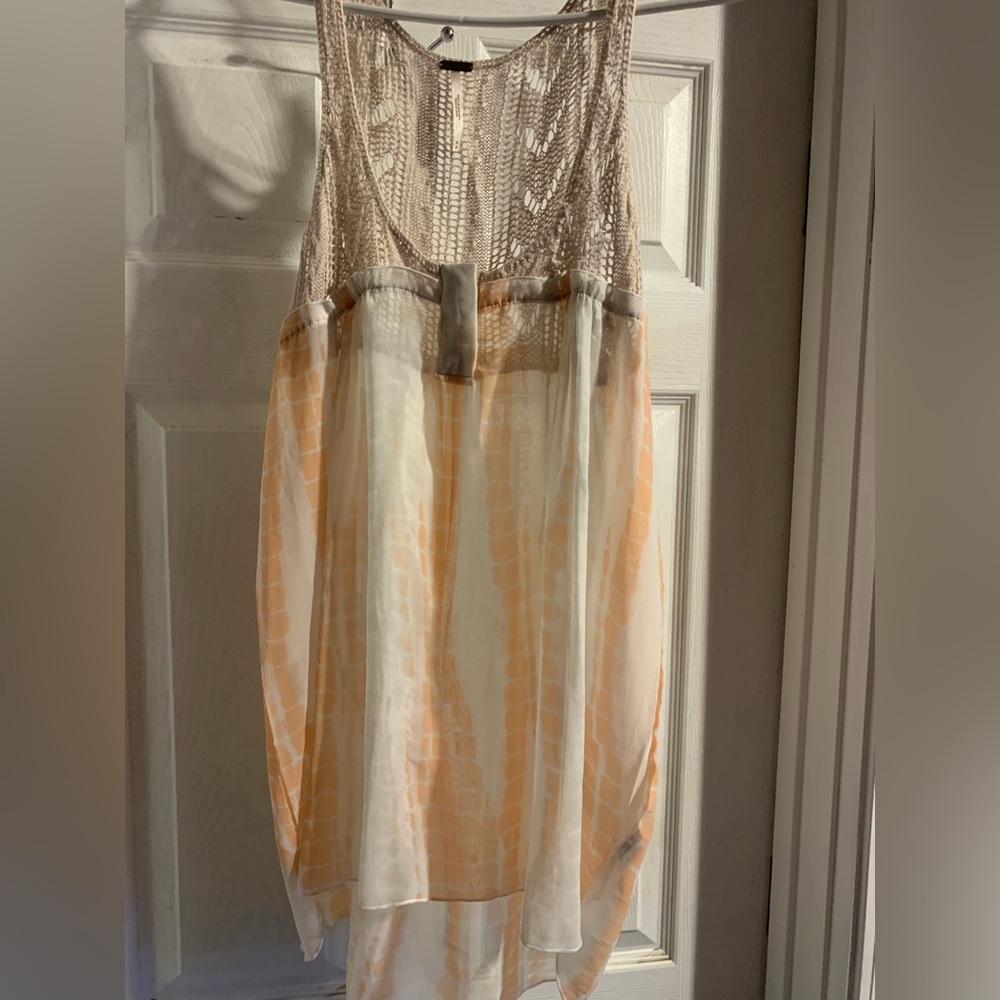 Lightweight Cream and Peach Crochet-Top Women's Tank